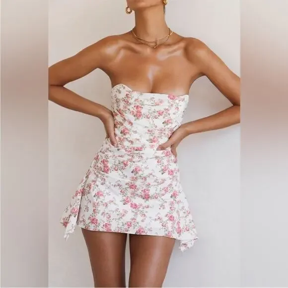 House of CB Jasmine Rose Print Draped Corset Dress XS - Picture 4 of 13